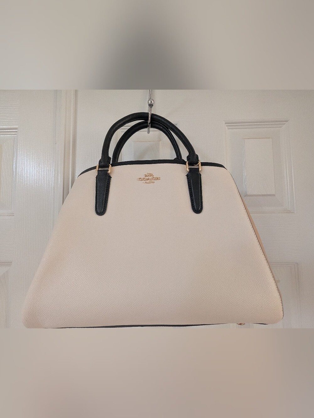 Coach Two-Tone Leather Satchel - Cream and Black